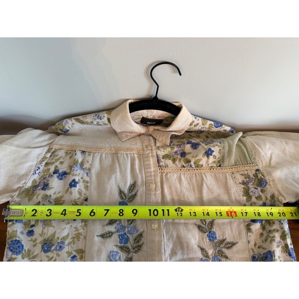 Patchwork Floral Linen Blend Button Down Top Woma… - image 6